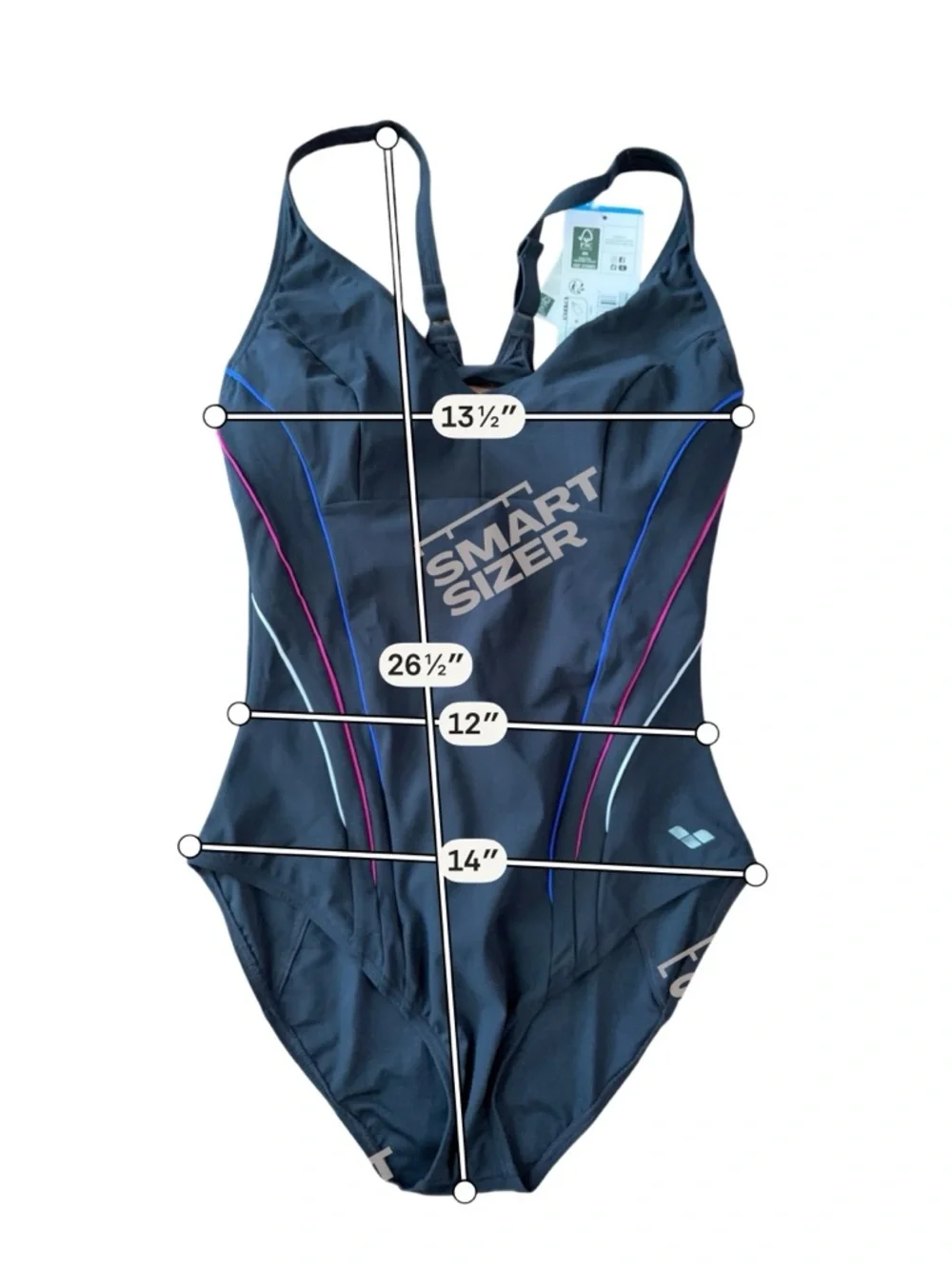 Arena SHAPEWEAR MARINA EYE BACK ONE PIECE Night Grey Bright Blue Rose Size‎ 36